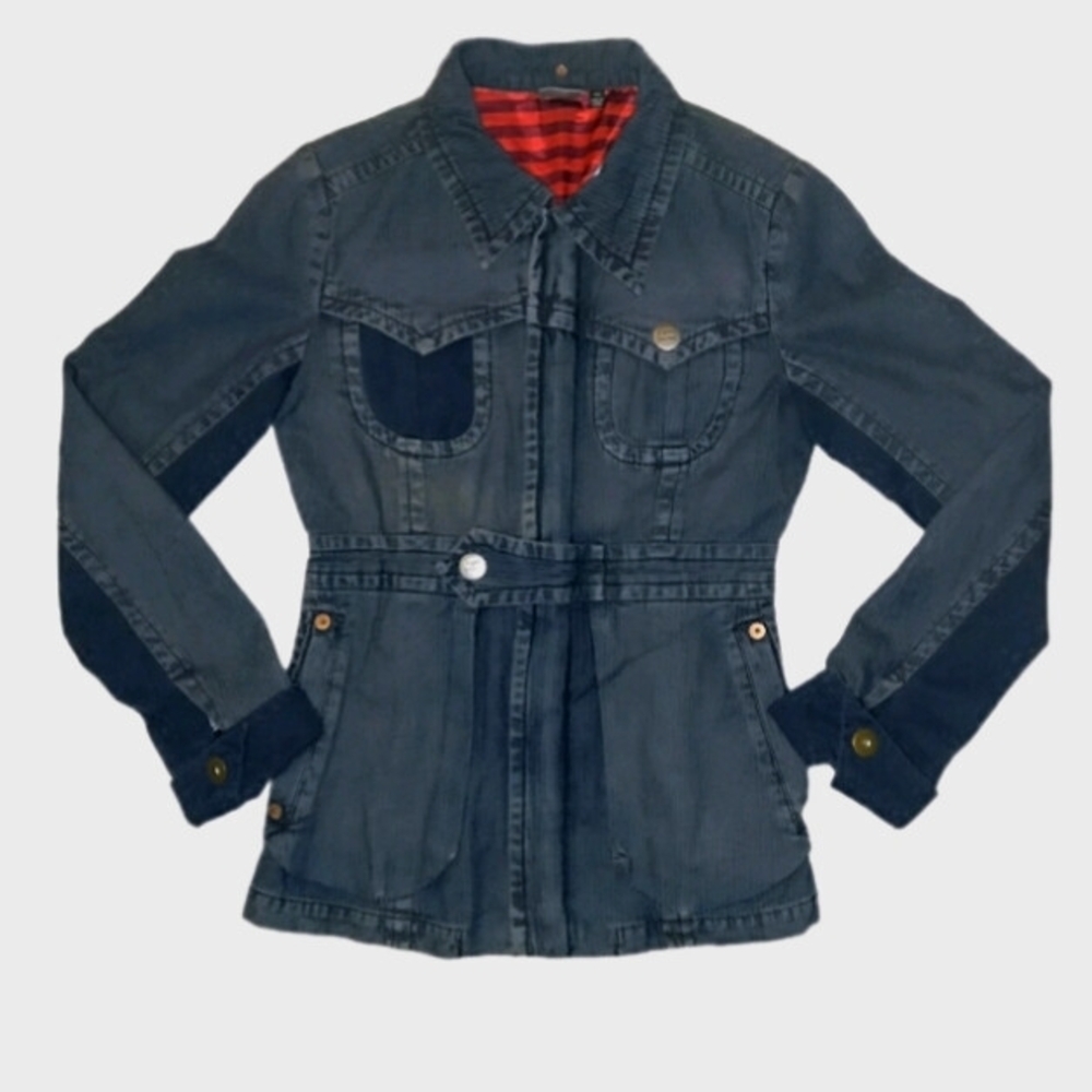 Volcom StoneY2K Two-tone Blue Denim Tunic Length Fully Lined Utility Jacket Sz M